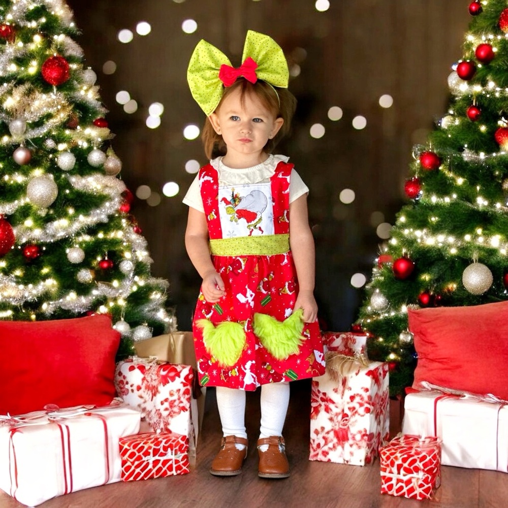 Handmade 2T Grinch Pinafore Dress